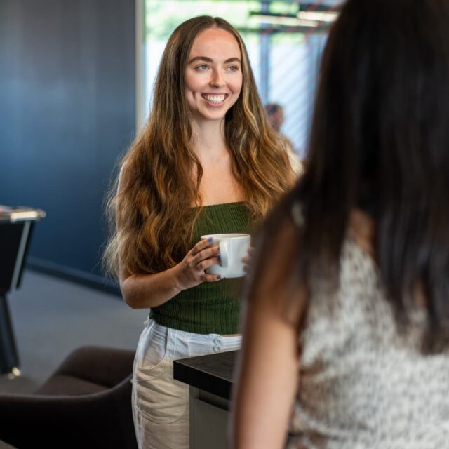 Chloe Keys in kitchen with tea