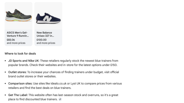 Product listings in AI mode