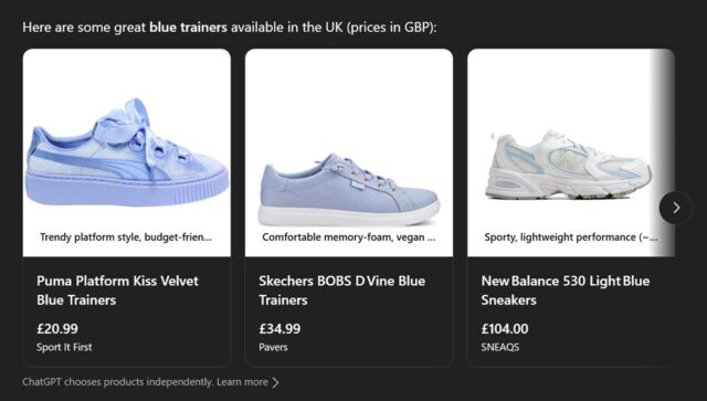 Product listings in ChatGPT